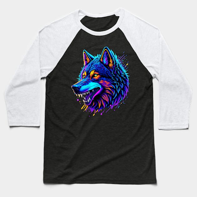 Colorful Wolf Baseball T-Shirt by BDAZ